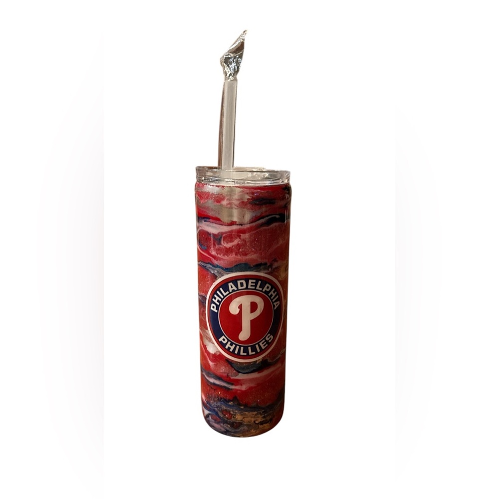 New Philadelphia Phillies Tie Dye Style 20 Oz Tumbler Lid & Straw Stott #6